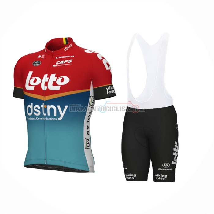 2024 Abbigliamento Ciclismo Lotto Dstny Azzurro Rosso Manica Corta e Salopette